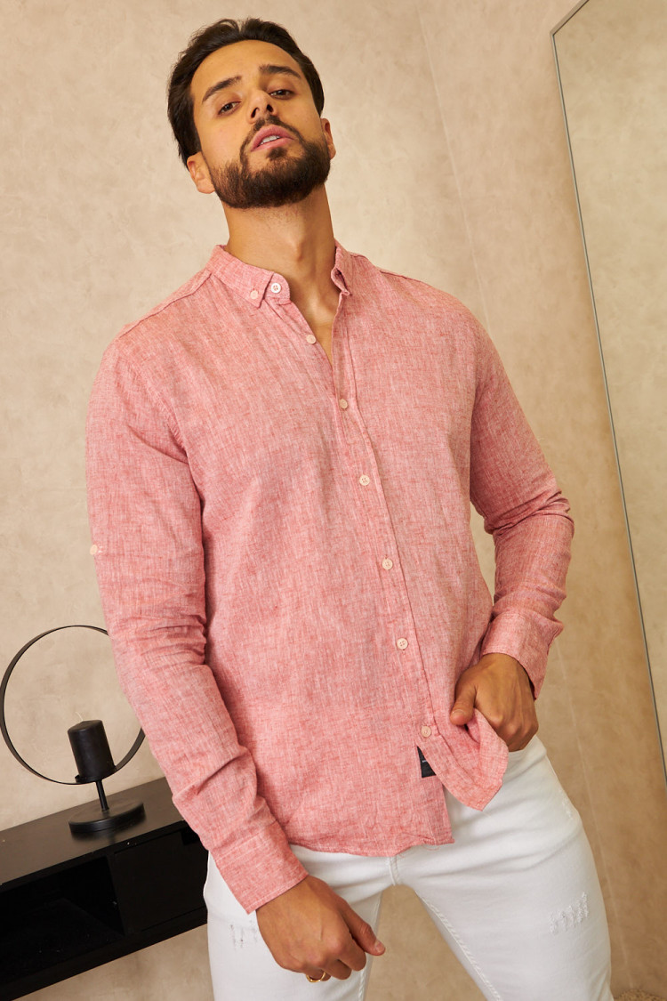 Chemise en lin rouge manches longues
