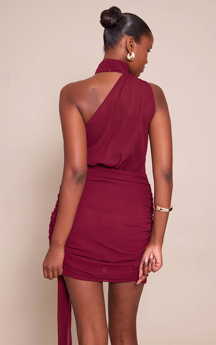 Prune Robe Moulante Drapée Asymétrique En Mousseline Transparente Avec Détails Froncés