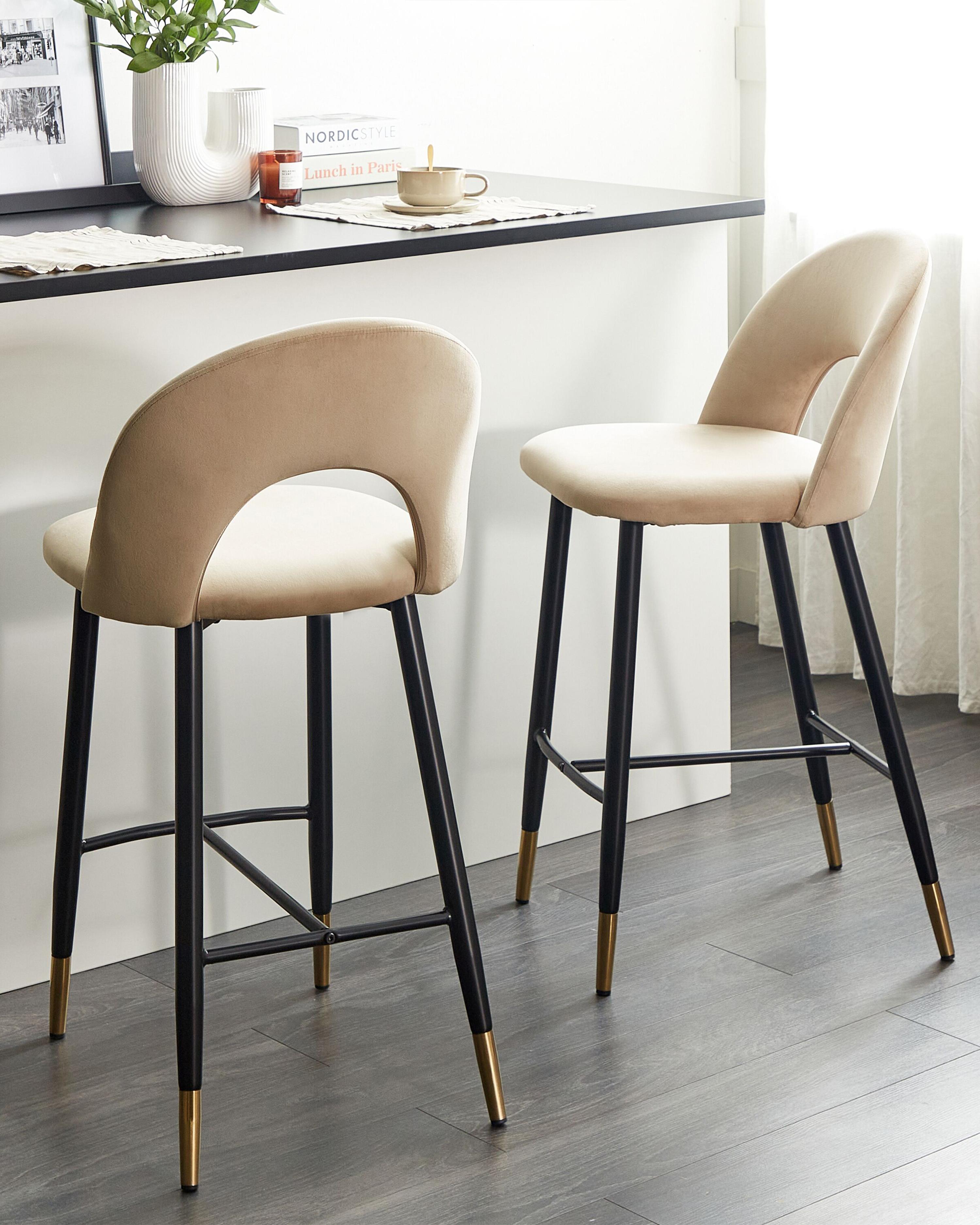 Set van 2 barstoelen FALTON Fluweel Beige