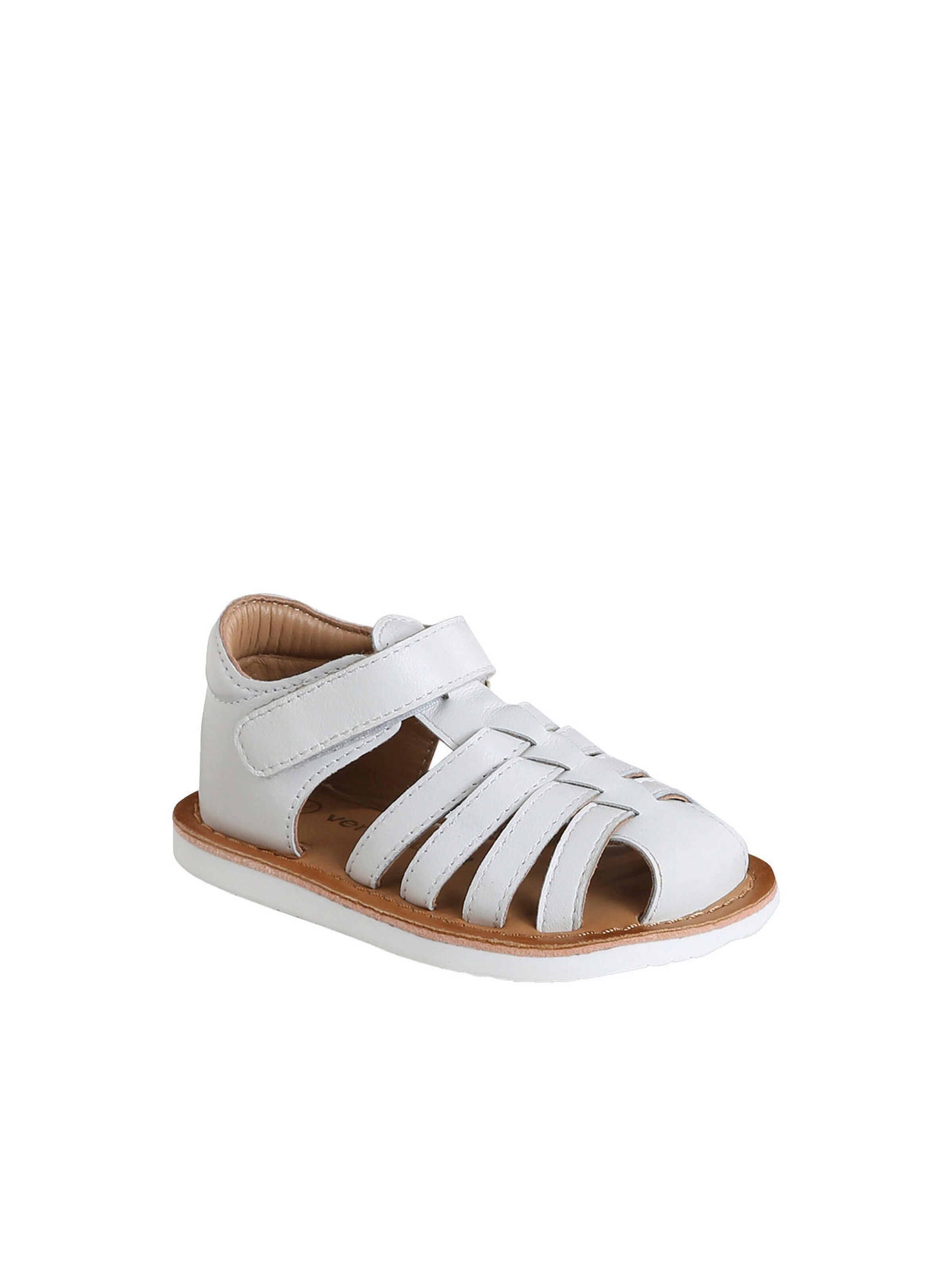 Vertbaudet Geschlossene Baby Klett-Sandalen aus Leder weiß