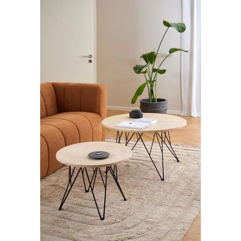 Salontafel Beige/Zwart Travertin - 80x80x46,4cm - Hermanson