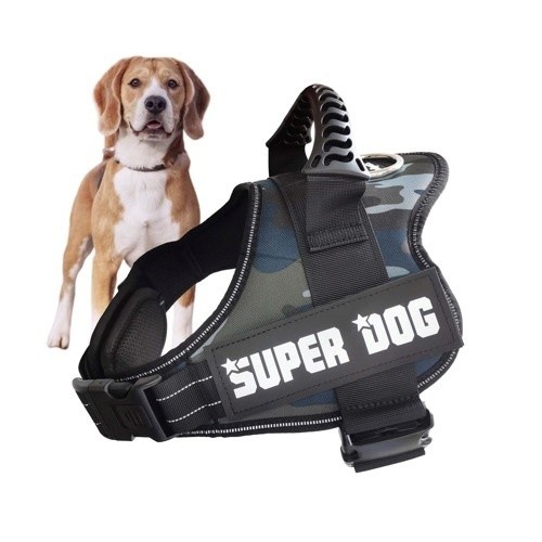 Coleira peitoral ajustável e anti-puxão Edipets, camuflagem azul, para cães.