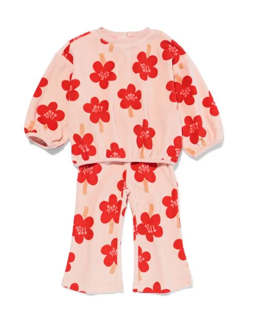 ensemble de vêtements pour bébé velours fleurs vieux rose