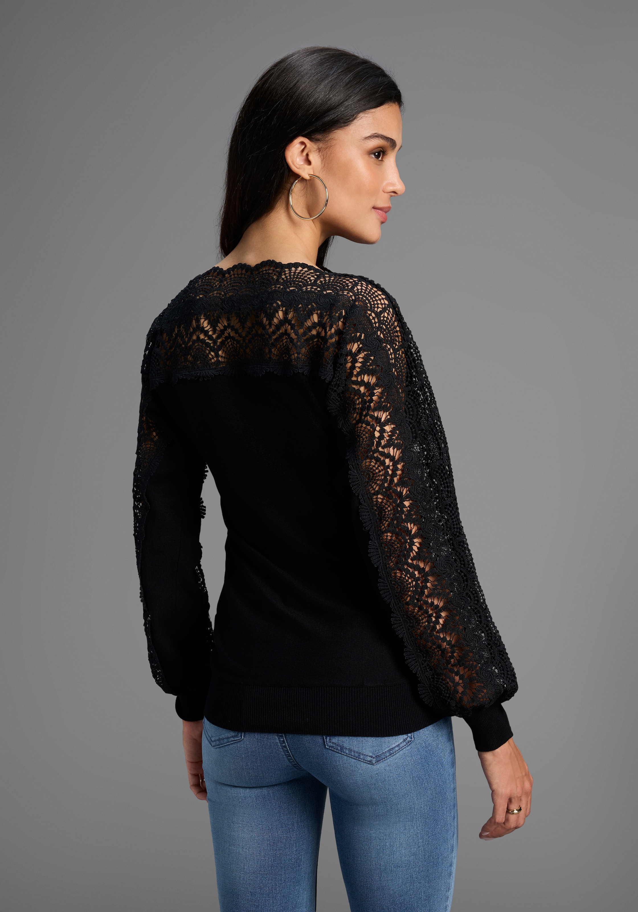 Bruno Banani Strickpullover , mit Spitze auf Ärmel und Schulter - NEUE KOLLEKTION