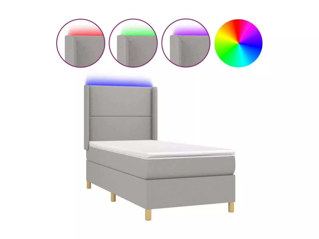 Sommier tapissier avec matelas et LED Gris clair 90x190cm Tissu