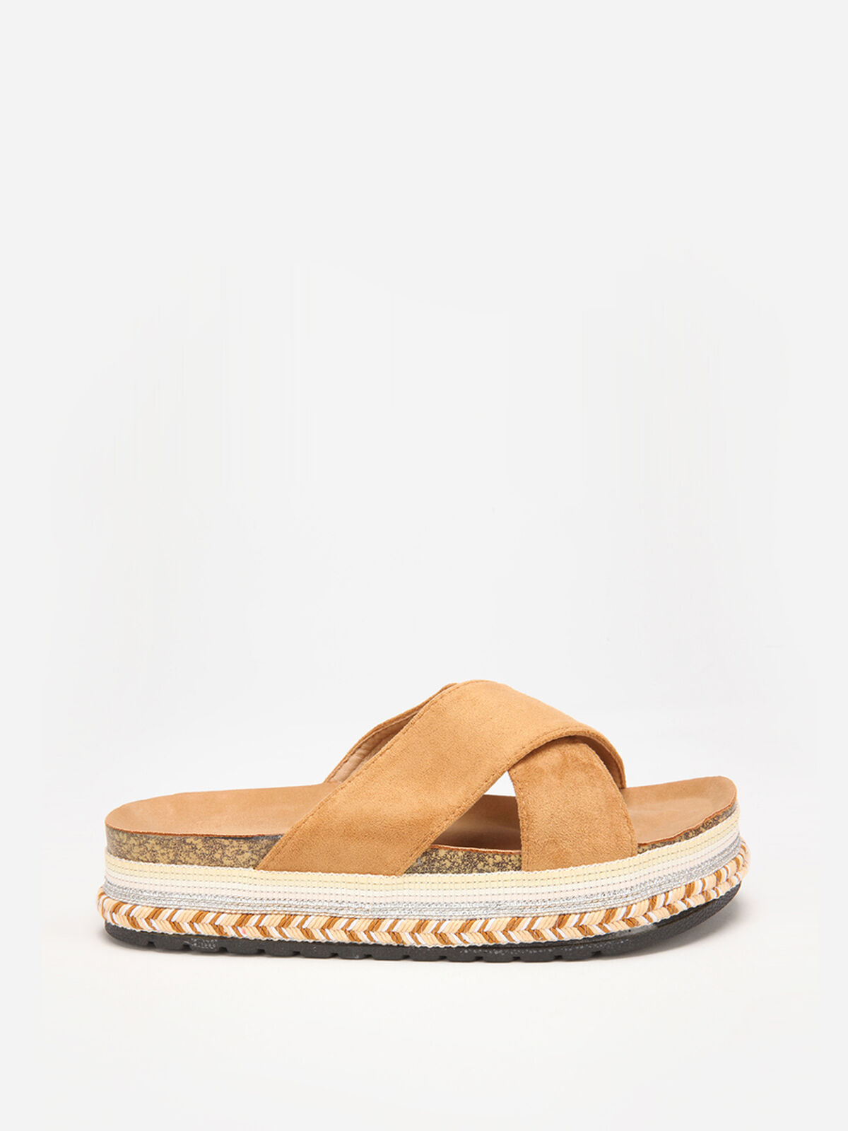 Mules en suédine à plateforme fantaisie- Camel