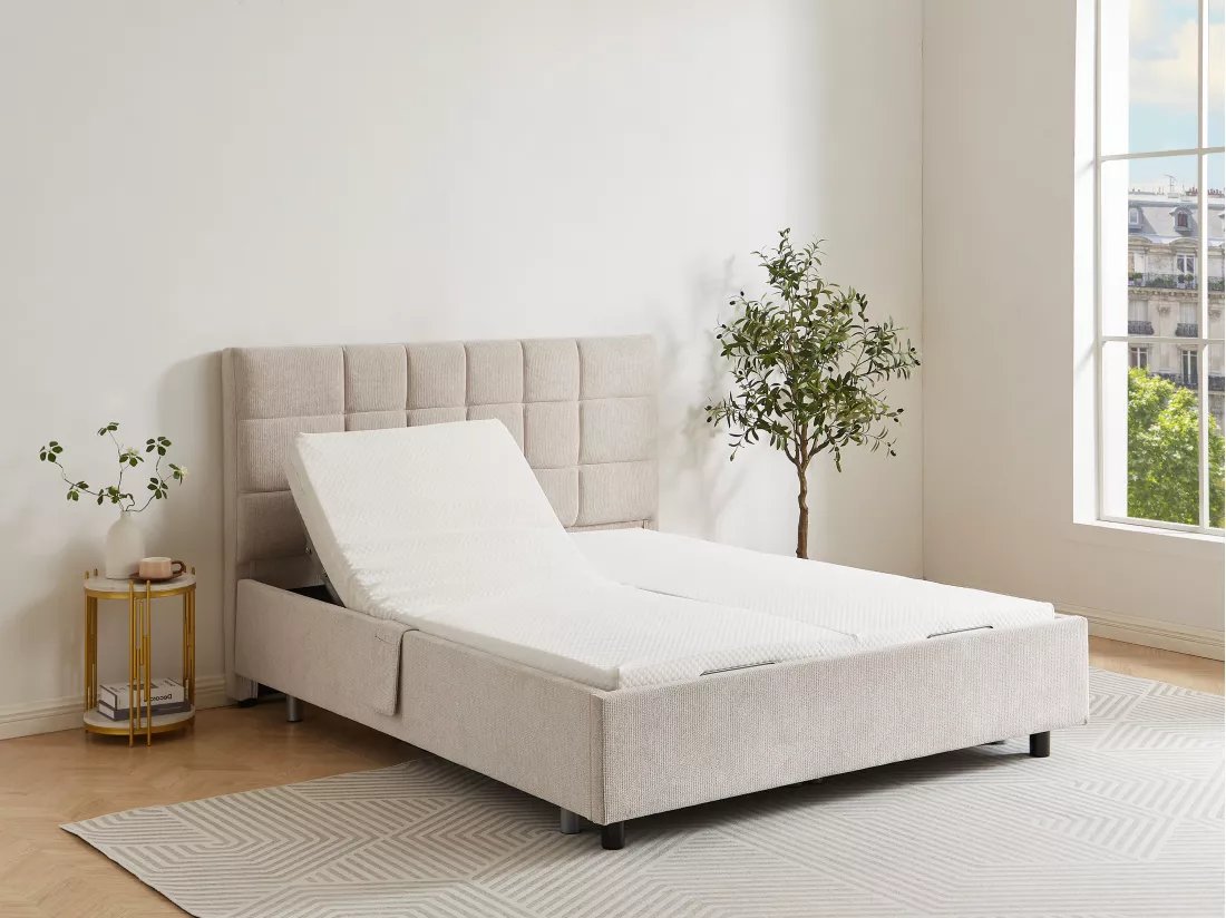 Sommier électrique de relaxation déco 2x48 plots - 2 x 70 x 190 cm - Tissu - Beige - PITUS de YSMÉE