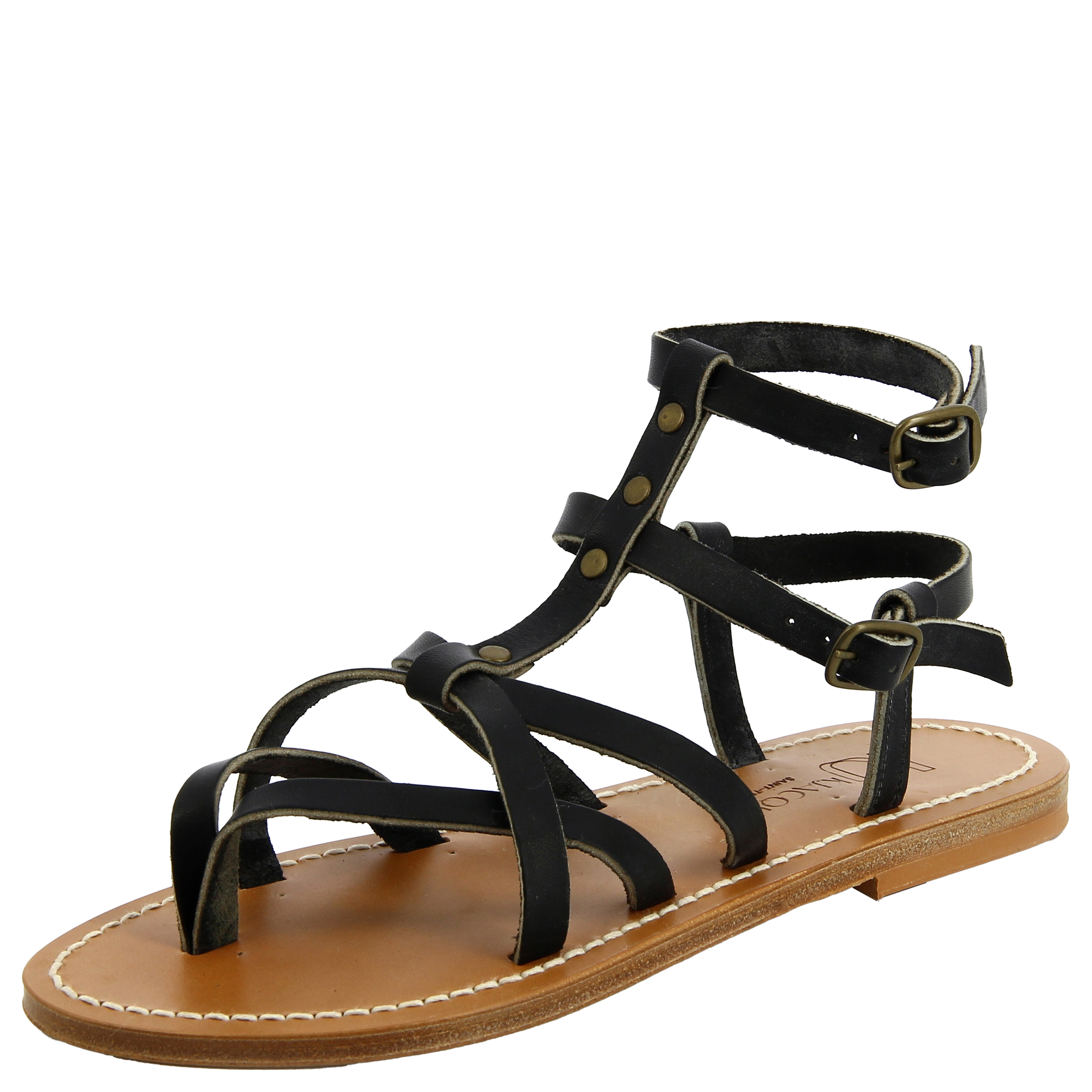 LARISSA - Sandales plates ouvertes à brides en cuir | Noir