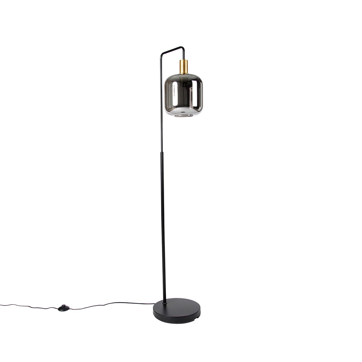 Vloerlamp zwart met goud en smoke glas incl. PUCC - Zuzanna