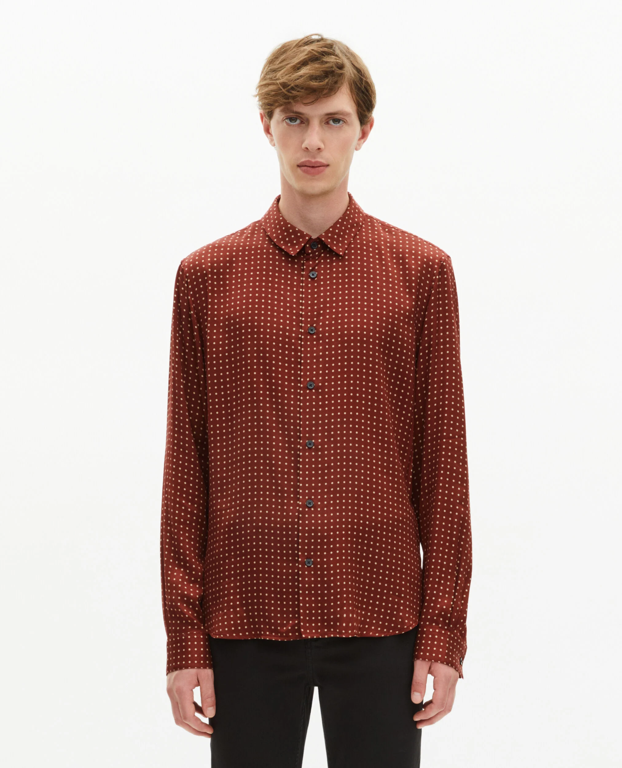 Chemise à pois bordeaux