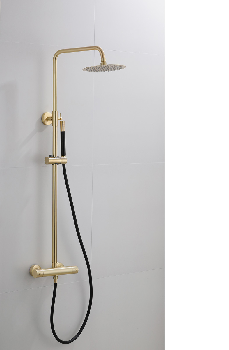 Saniclear Brass Pro opbouw regendouche geborsteld messing / mat goud 20cm hoofddouche staaf handdouche