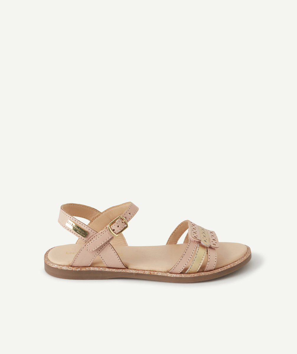 LES TROPEZIENNES PAR M BELARBILES SANDALES ROSES ET COULEUR DORÉE EN CUIR AVEC PAILLETTES