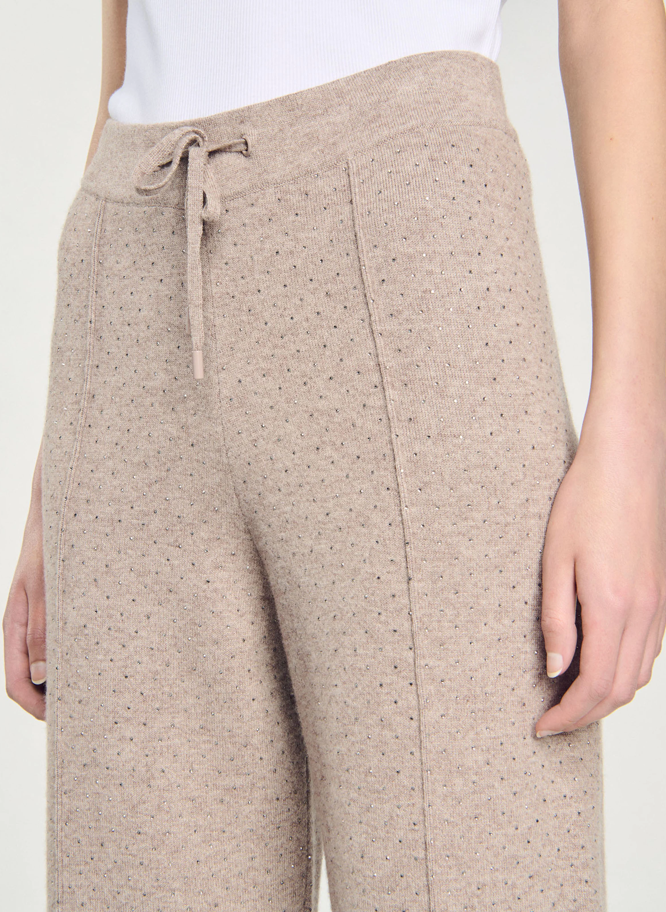 Pantalon large en laine mélangée | Beige