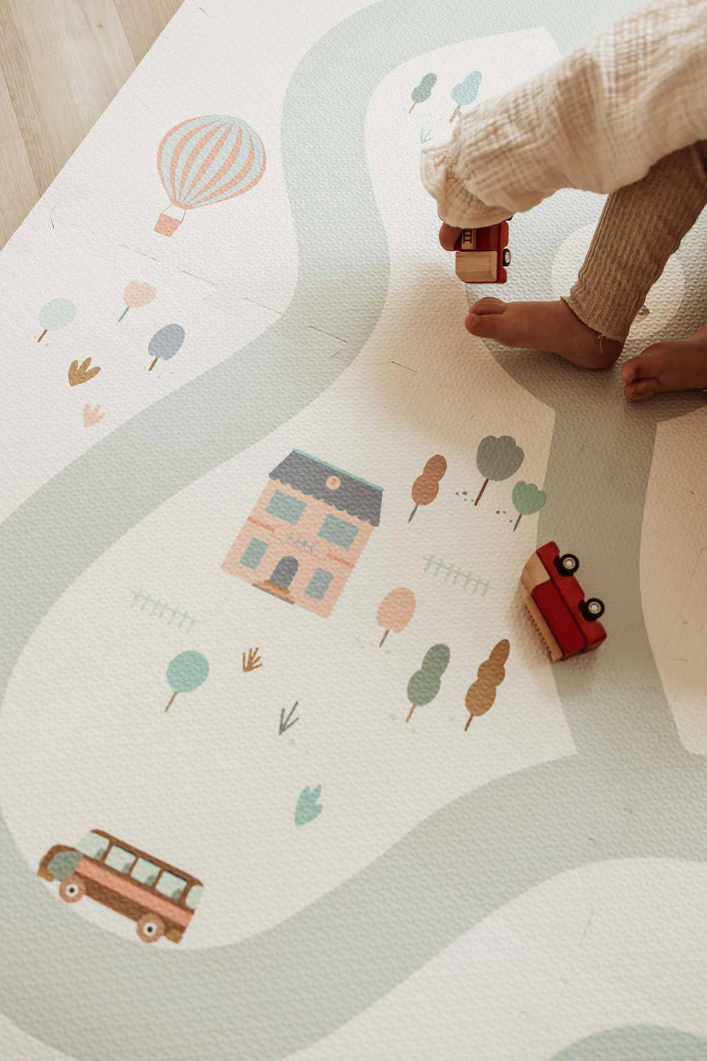 EEVAA 2-in-1 omkeerbare puzzel speelmat en opbergdoos Village/Terrazzo (120x180cm - 6 tegels)