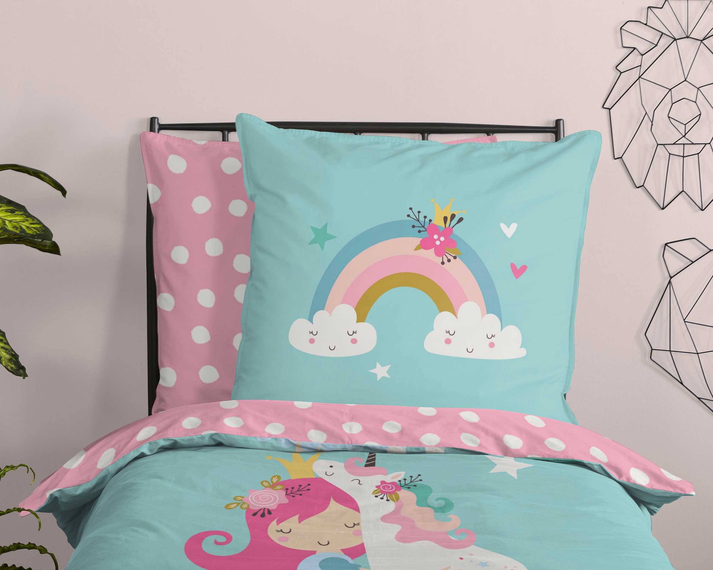 good morning Kinderbettwäsche »Heaven« 2 Stk. tlg. Baumwolle, 135x200, Reissverschluss, Wendeoptik, Kind, Mädchen, Einhorn
