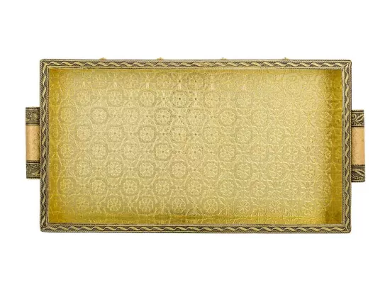 Plateau en métal doré repoussé 33x18x4,5h
