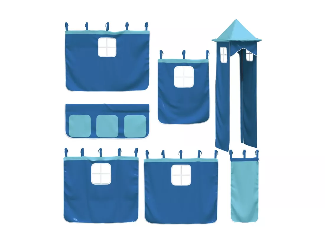Lit mezzanine enfants avec tour bleu 90x190 cm bois pin massif