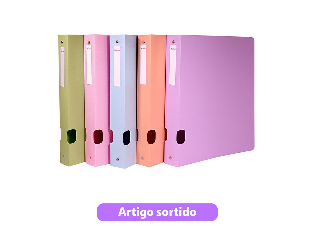 DOSSIER A4 4 ARGOLAS AUCHAN PLÁSTICO 40MM PASTEL CORES SORTIDAS