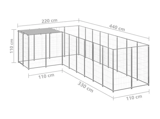 Chenil extérieur cage enclos argenté 220 x 440 x 110 cm 02_0000293