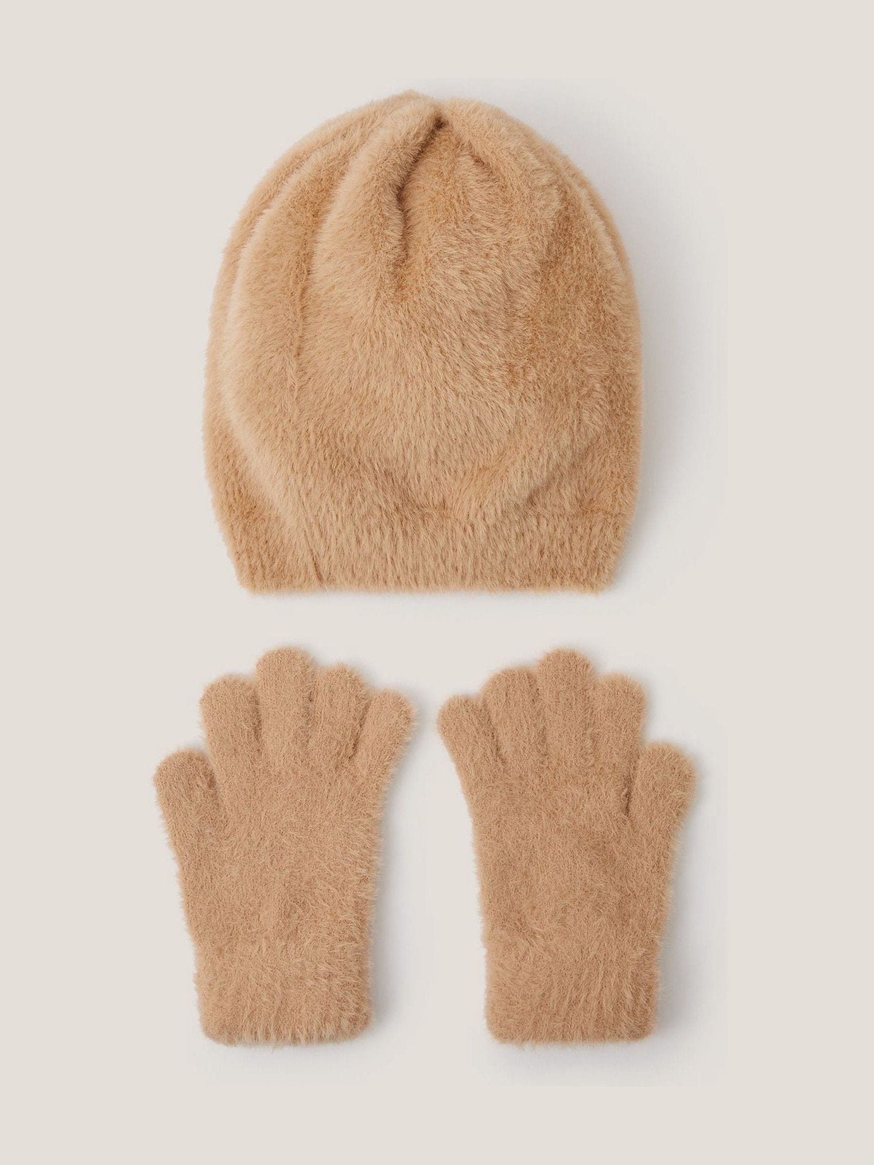 Monsoon Jewel Strik Fuzzy gebreide muts en Handschoenen Set