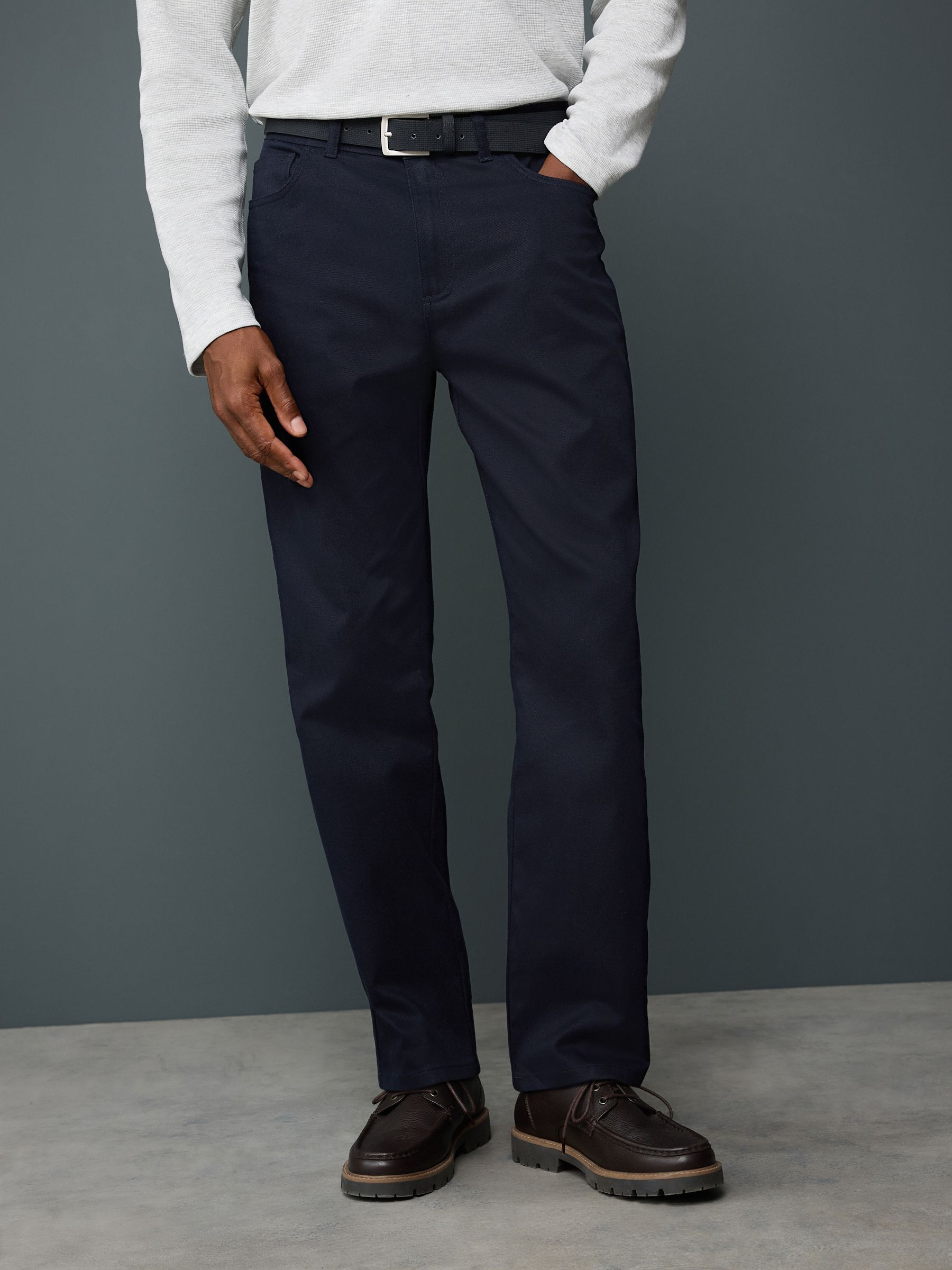Donkerblauw - Straight fit - Smart Brushed Cotton TENCEL™ Lyocell Blend Chinos With Belt