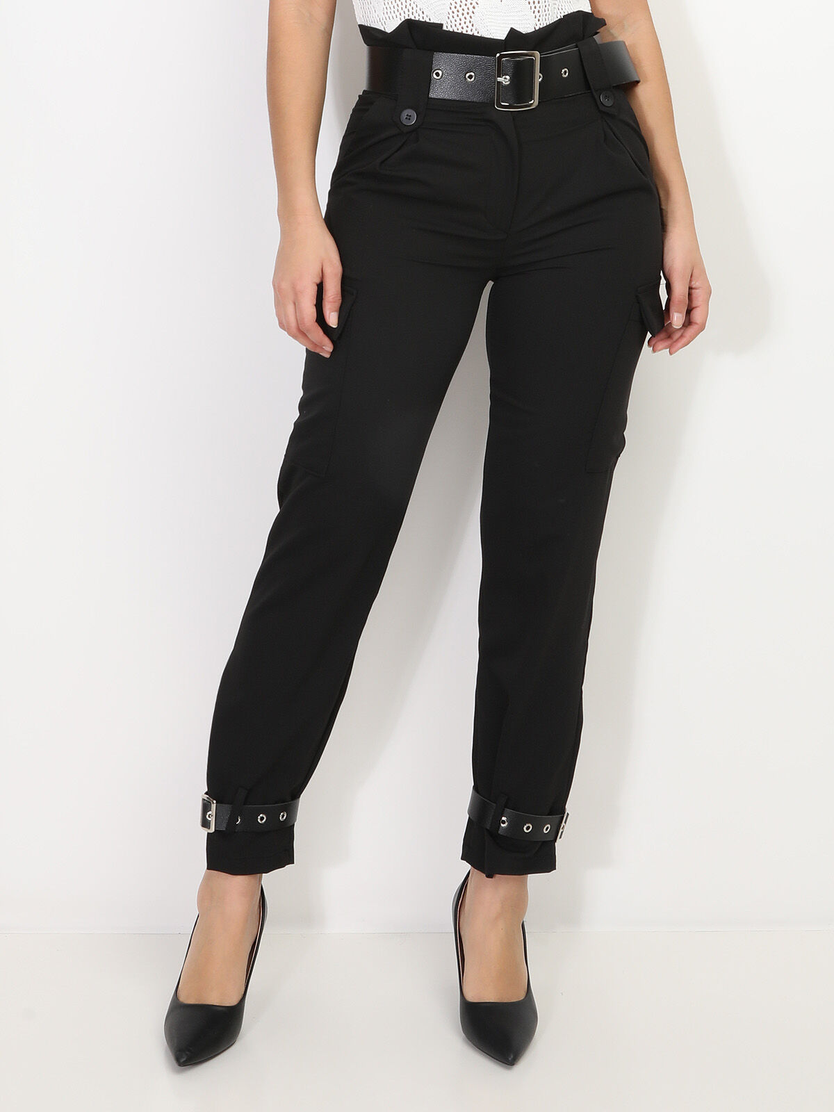 Pantalon cargo avec ceintures- Noir