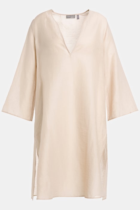 Kleid, A-Linie, Tunika-Ausschnitt, 3/4-Trompetenarm