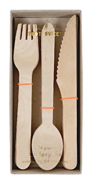 Partybesteck WOODEN CUTLERY 24er-Set aus Holz in natur