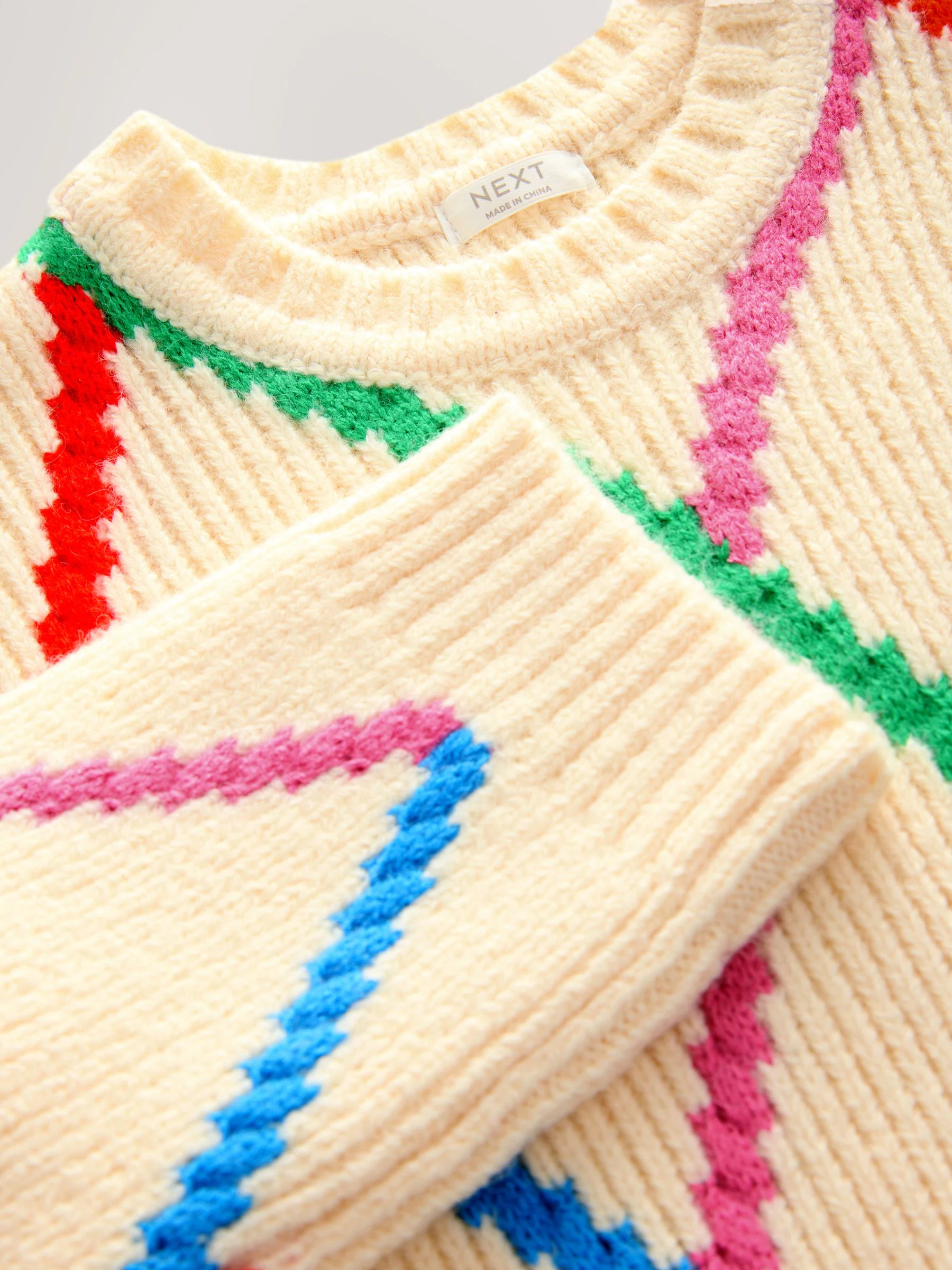 Ecru - Trui met regenboogkleurig argyle-patroon (3-16jaar)