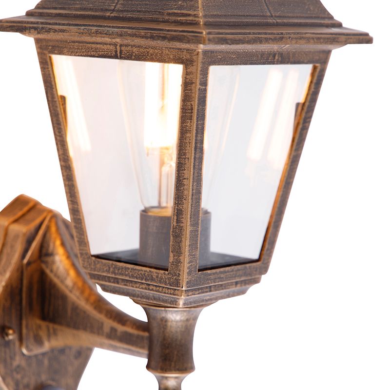 Antieke wandlamp goud IP44 met bewegingsmelder - Capital