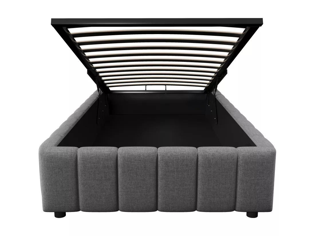 Lit coffre capitonné en lin - 90x200 cm - sans tête de lit - Gris