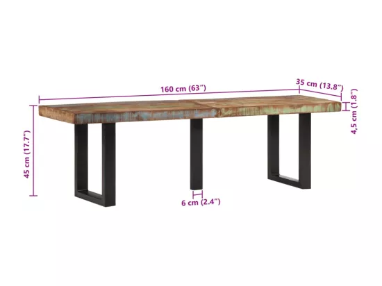 Banc 160 cm bois de récupération massif et acier