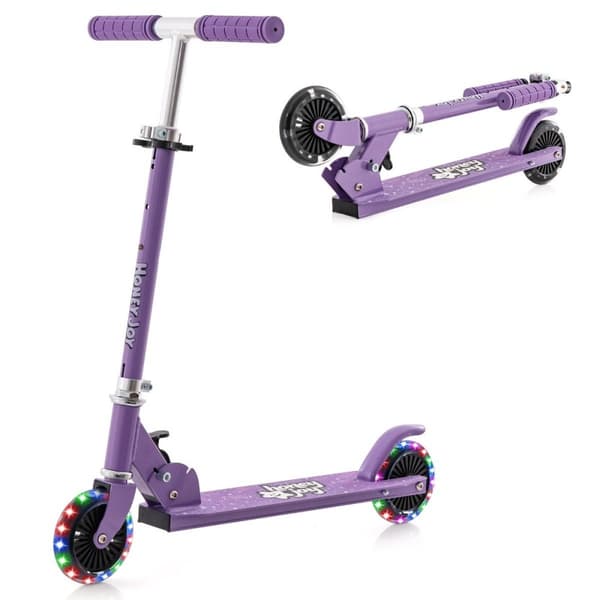 Barnescooter med LED hjul, høydejusterbar, barnescooter, byscooter, lilla