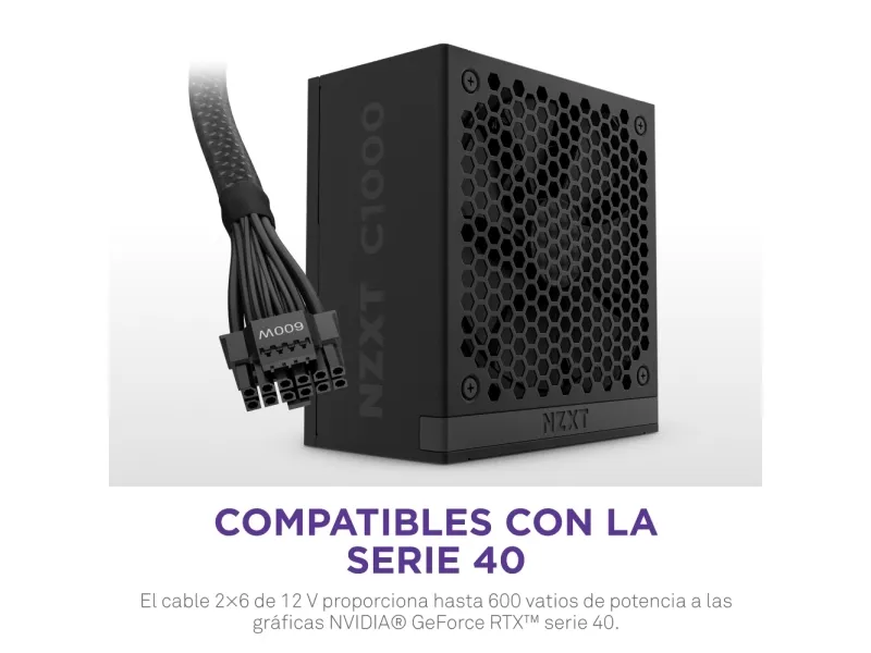 NZXT C-Series C1000 - Strømforsyning (intern) - ATX12V 3.1/ EPS12V 2.92 - 80 PLUS Gold - AC 100-240 V - 1000 Watt - aktiv PFC - Europa - mat sort