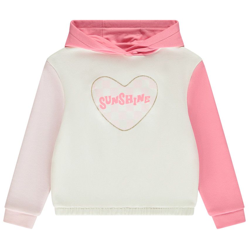Sweat molleton effet color block print cœur pour fille - Ecru