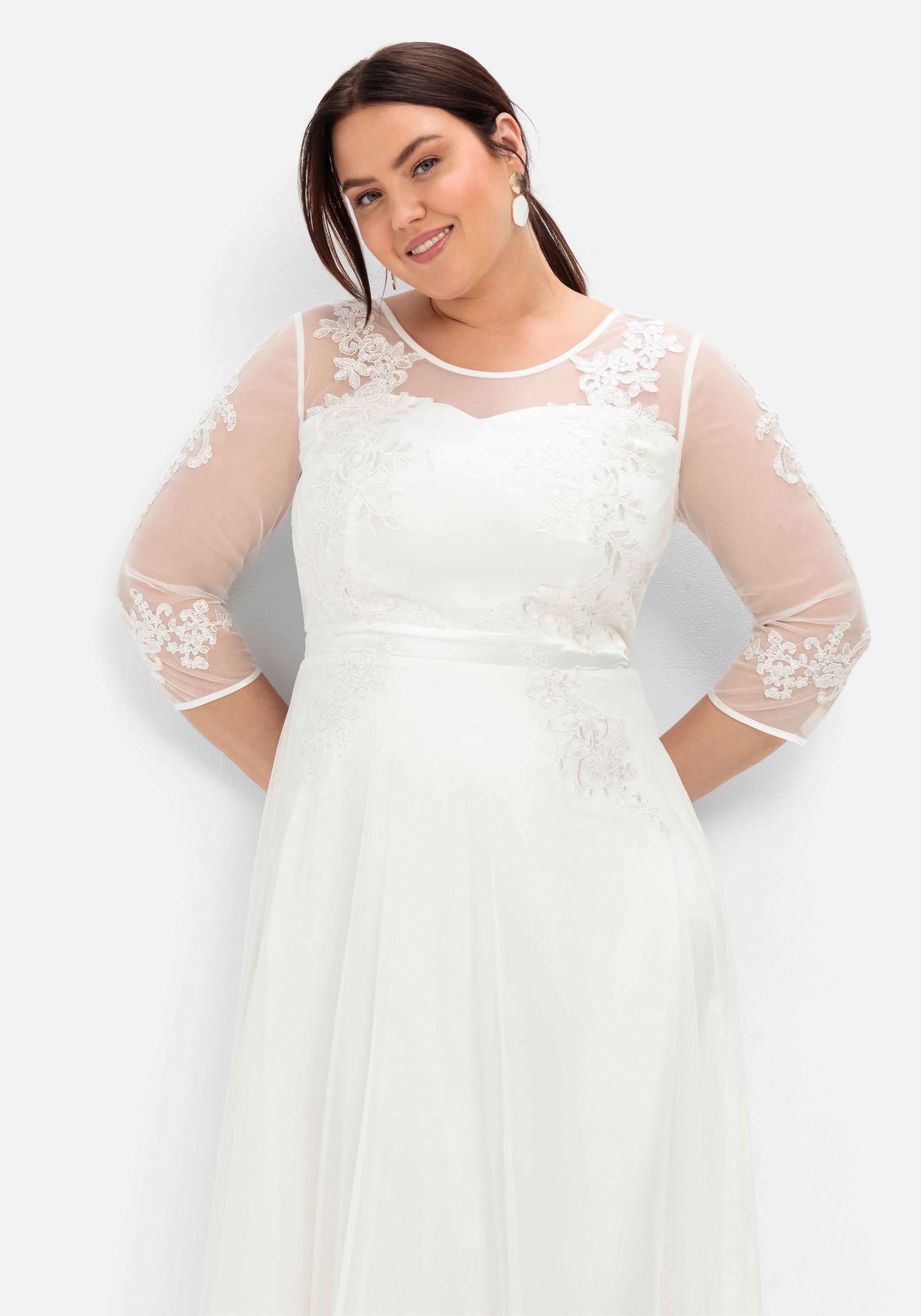 Abendkleid mit Spitzenapplikationen in Corsagenoptik