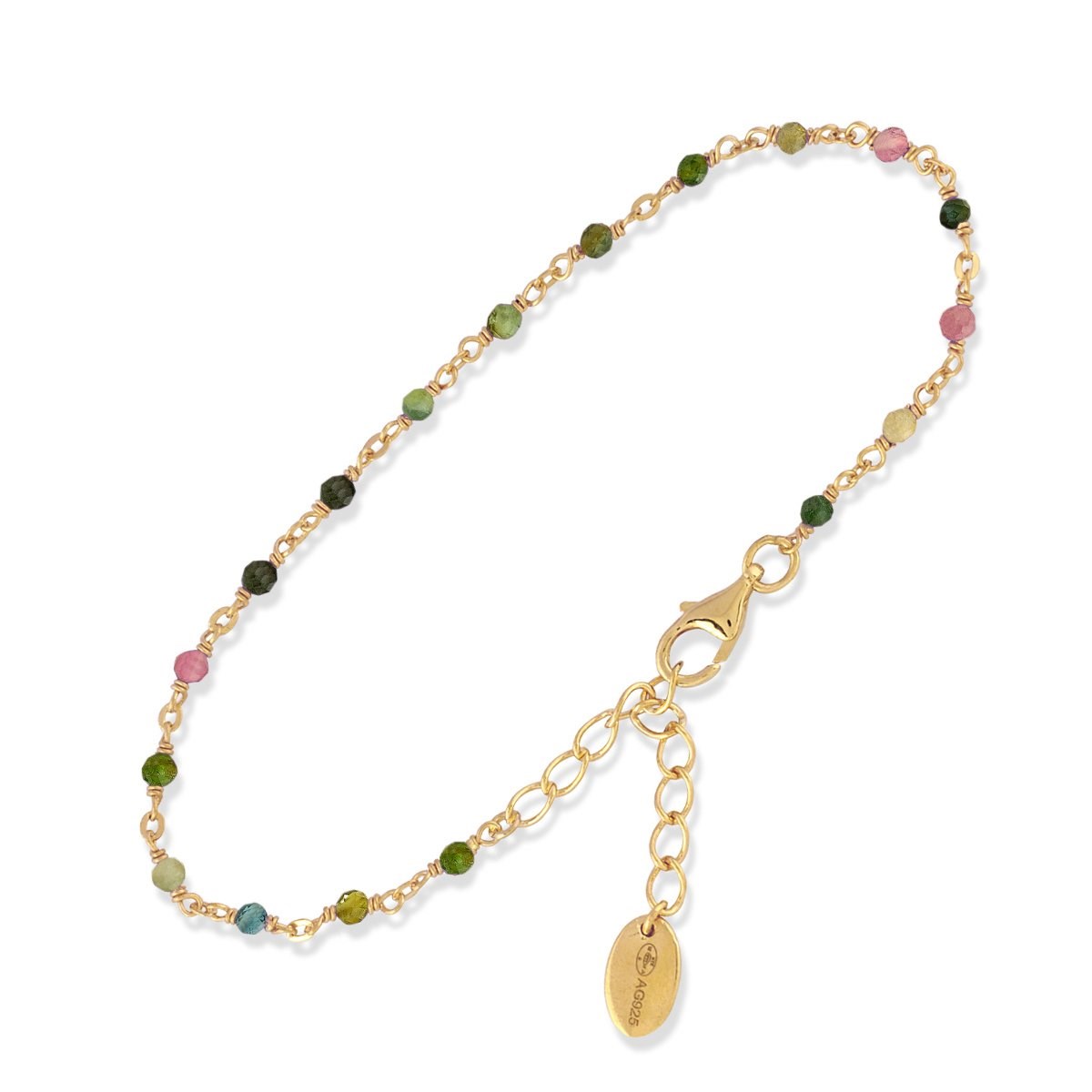 Bracelet En Argent Doré Pierres Tourmaline