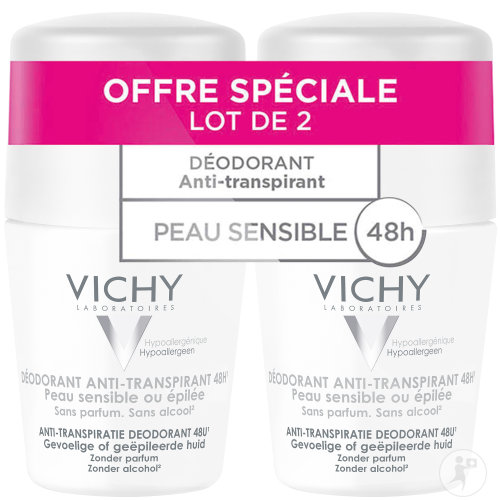 Vichy Déodorant Anti-Transpirant 48h Peau Sensible Ou Épilée Roll-On 2x50ml