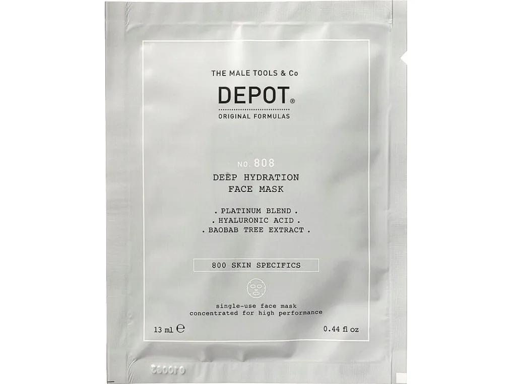 Milk Shake Set, Depot, 800 Skin Specifics No. 808, Hyaluronic Acid, Deeply Hydrating/Soothing & Revitalizing, Sheet Mask, For Face, Day, 12 pcs, 13 ml For Men