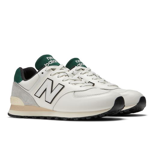 New Balance 574 Sneakers, White/Green, 38.5