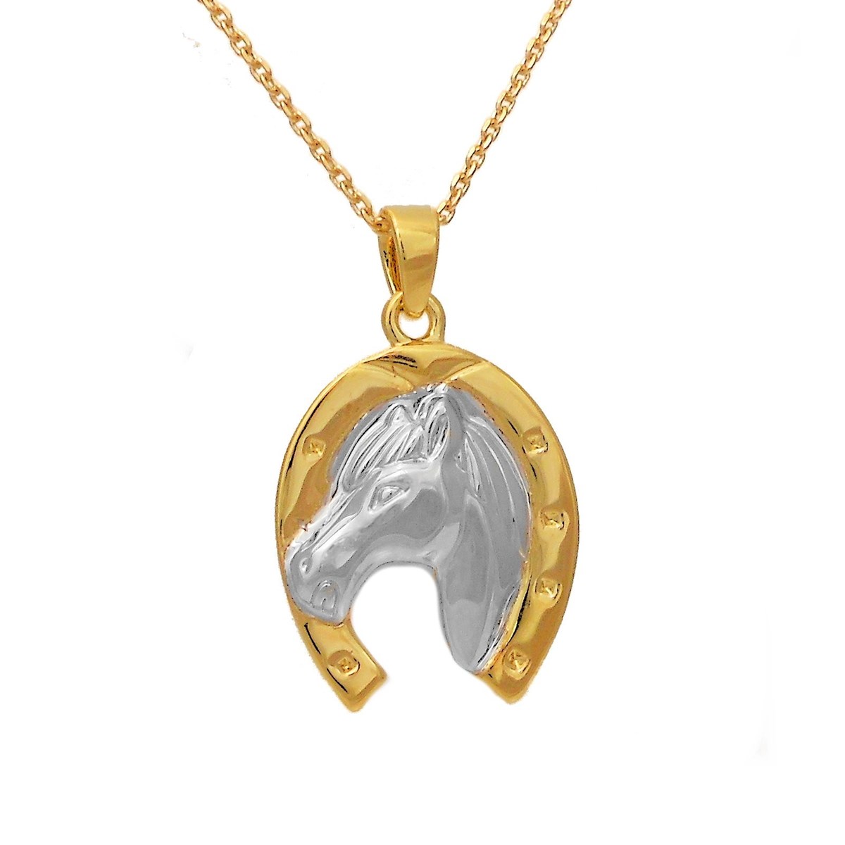 Collier fer à cheval porte bonheur Plaqué OR 750 3 microns 2 tons