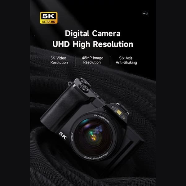 INF Digitalkamera 5K 48MP 16 x zoom 3,5-tommers skjerm, autofokus Sort 0