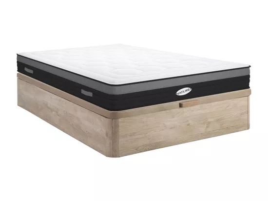 Ensemble 160 x 200 cm sommier coffre naturel clair + matelas hybride ressorts ensachés 7 zones et mémoire de forme ép.25cm - AMARANTE de NATUREA