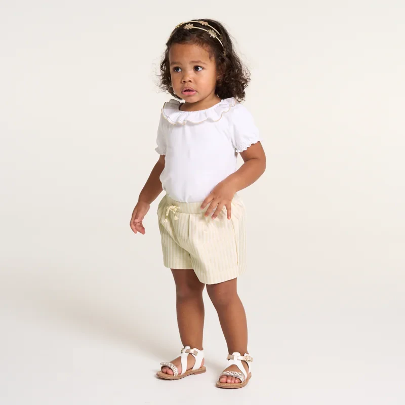 Short rayé brillant beige bébé fille Blanc
