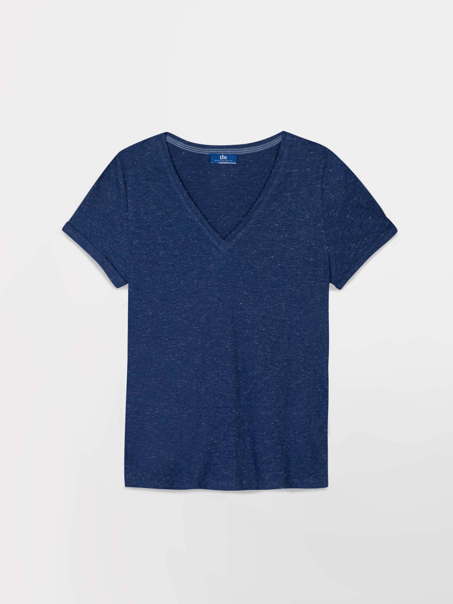 Tee-Shirt Femme Col V Jersey Coton Marine