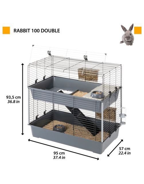Ferplast Konijnenkooi Rabbit 100 Dubbel - Dierenverblijf - 95x57x93.5 cm Grijs