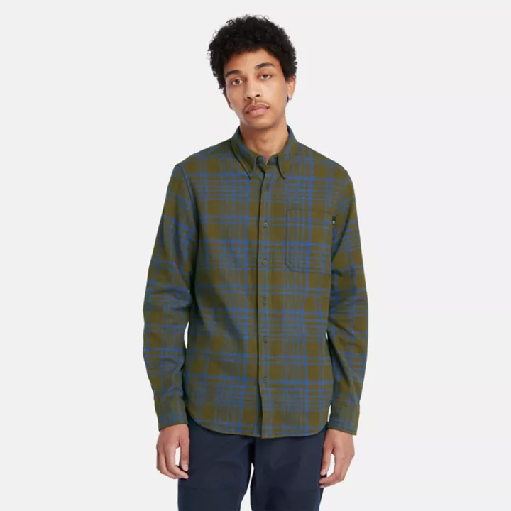 Camisa xadrez de flanela grossa para homem na cor verde-escura