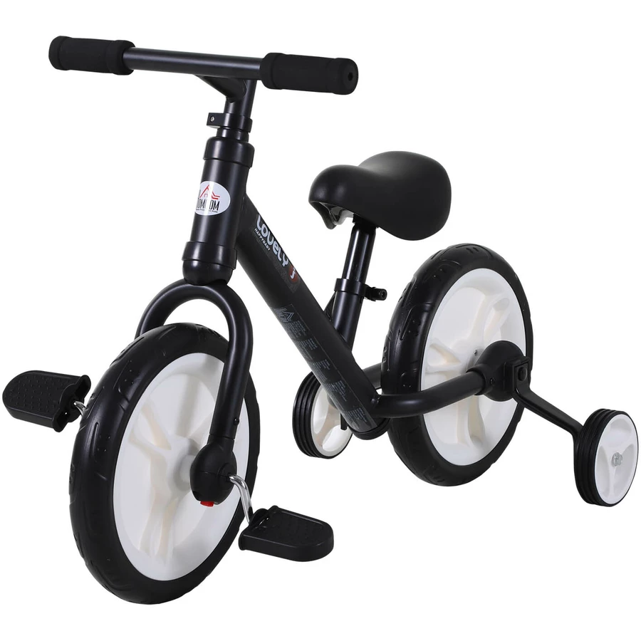 HOMCOM 2-in-1 Kinderfahrrad schwarz