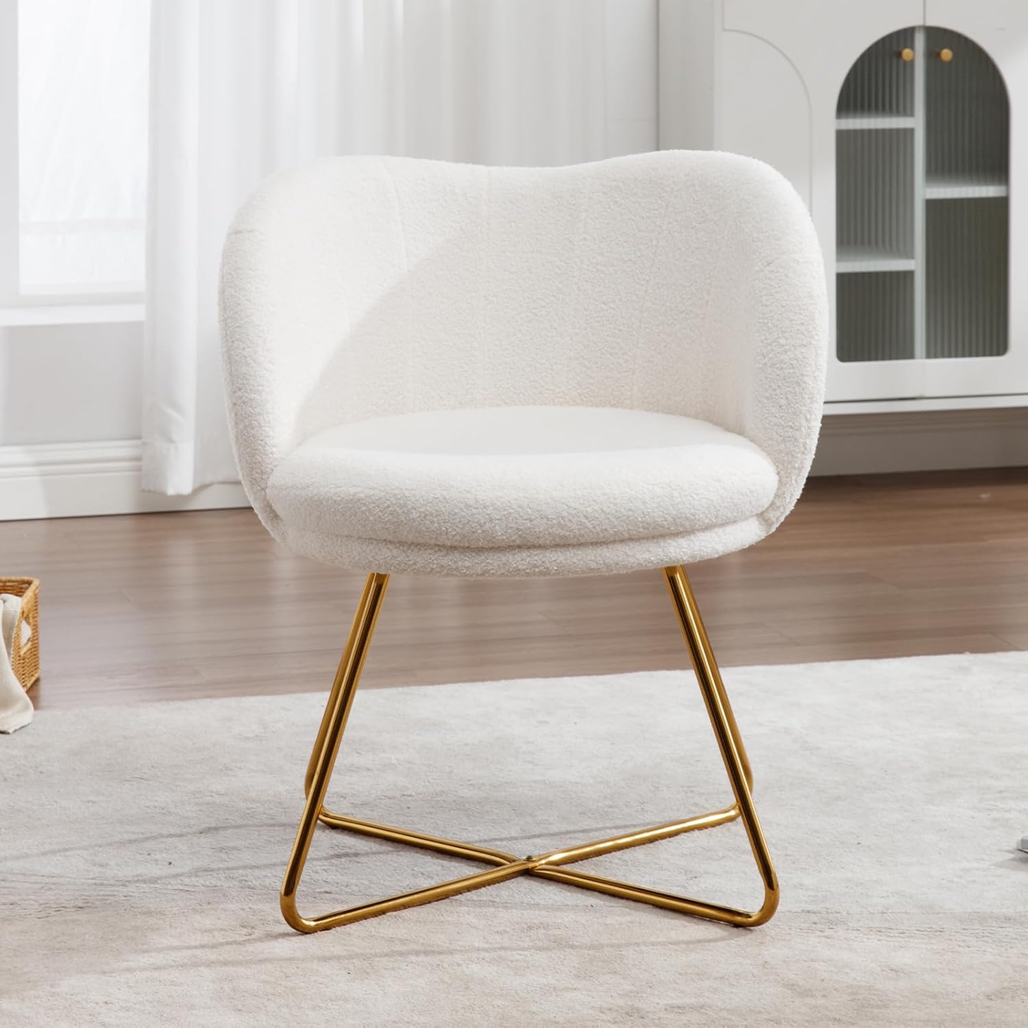 chairus Kunstfell Sessel Gepolstert Einzeln Loungesessel für Wohnzimmer Balkon Schlafzimmer Polsterstuhl Armlehnstuhl mit Metallbeinen (Weiß#1)