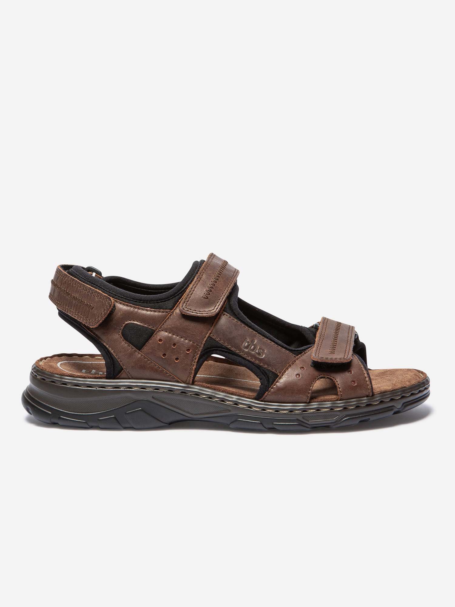 Sandales Homme A Scratch Dessus Cuir Marron